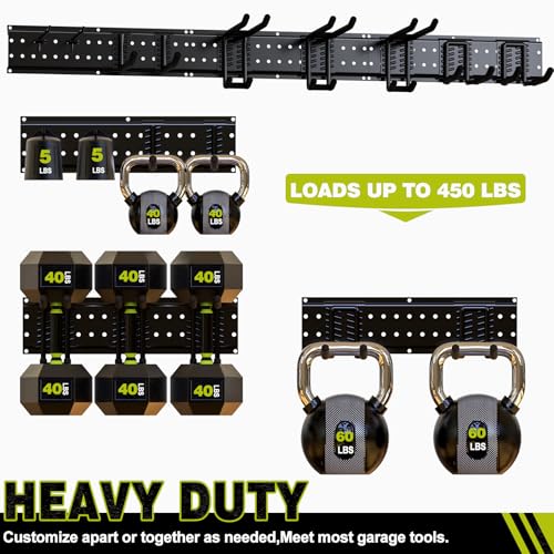 NattyDot 49.5" Garage Tool Wall Organizer, 9 Shed Hooks for Shovels, Black | Wide 49.5-inch Wall Rack 9 Hooks for Skis, Shovels and Garden Tools, Creating Tidy Garage, Workshop and Shed Storage
