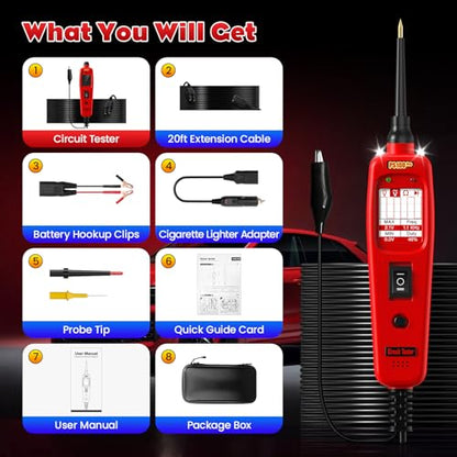 ELMCONFIG Automotive Circuit Tester, 2026 Power Circuit Probe Tool, 6V-30V Electrical Short Open Breaker Circuit Finder, AC/DC Current Resistance, Component Activation Tool, 40FT Cable for All Cars