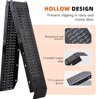 72.5" Heavy Duty Folding Loading Ramps with Sandblasted Finish, 1500lb Capacity, Ideal for Motorcycles, Lawn Mowers, ATVs, UTVs, and More – Pack of 2 with Safety Straps and Gloves