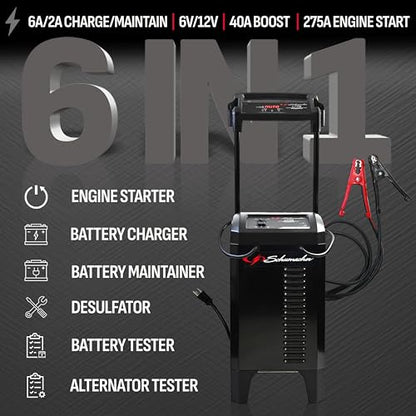 Schumacher Electric Wheeled Automatic 6A Car Battery Charger and 275A Engine Starter, 6-in-1 Solution, Maintainer, 40A Boost, for 6V/12V Power Sport, Automotive, and Marine Batteries, SC1326 - style: 125/275A