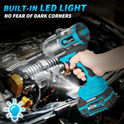 1/2" Cordless Impact Wrench,1107FT-LBS(1500Nm) Brushless High Torque Impact Gun,Electric Impact Driver with 2 x 4.0Ah Battery,Charger & 6 Sockets,Pistola De Impacto for Car/Mower/Pickup