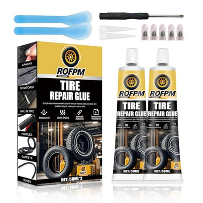 Tire Repair Glue Kit, 100ml Tire Repair Adhesive Black, Strong Bonding Professional Rubber Cement for Car, Motorcycle, Jeep, Truck, Rc (1.69floz *2)