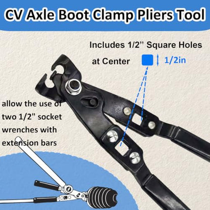 30800 CV Boot Clamp Pliers, 9 in Ear Type Joint Tool | Universal Axle Crimper for Auto ATV Crimp & Remove, Used with Torque Wrench