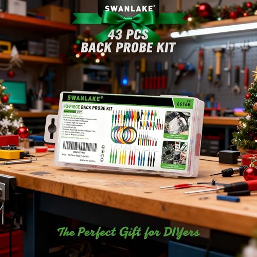 SWANLAKE 43-Piece Back Probe Kit, 30A Multi-Angle Test Probe, 4mm Banana Plug to Copper Alligator Clips, U-Shaped Connectors, Automotive Electrical Circuit Diagnosis Car Repairing Tools - color: 43PCS Milti-color