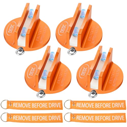 DEDC Universal Aluminum Grooved Magnetic Jack Pad 4 Pcs, Jack Pinch Weld Adapter, Frame Rail Protector with 4 Reminder Streamers, Tools for Mechanics, Garage Accessories for Men - color: Orange 4 Pcs with 4 Reminder Streamers