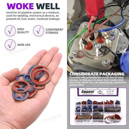 Swpeet 245Pcs 12Sizes 2Colors Self-Centred Dowty Seal Gasket O Ring Kit, Bonded Seal Washer NBR Metric Metal Oil Drain Plug Gasket Kit for Automotive M6 M8 M10 M12 M14 M16 M18 M20 M22 M24 M27 M30
