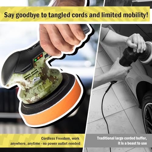 BATOCA 2026 S3 Cordless Car Buffer Polisher, 2x2.0Ah Lithium-ion Rechargeable Battery Powered Polisher with 6 Variable Speed, DA Orbital Buffer for Car Detailing, Polishing, Waxing, Graffiti Style - size: Camouflage Pattern Style