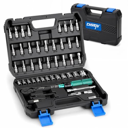 DISEN 46Pcs 1/4" Click Torque Wrench Set 1-26 N.m, ±3% Accuracy, 72-Tooth Reversible Ratchet, Quick Release, with Sockets & Bits, for Bike Motorcycle Precision Repair - size: 46 PCS Set (1/4inch)