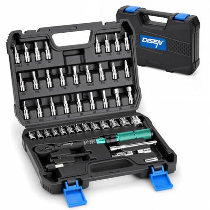 DISEN 46Pcs 1/4" Click Torque Wrench Set 1-26 N.m, ±3% Accuracy, 72-Tooth Reversible Ratchet, Quick Release, with Sockets & Bits, for Bike Motorcycle Precision Repair - size: 46 PCS Set (1/4inch)