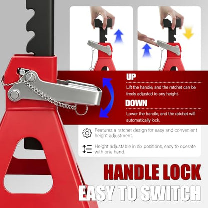 YATOINTO 3 Ton Jack Stands with 2 Crossbars & Double Locking for Car,2-Pack | 11.18"-17.04" 6 Level Adjustable,3MM Rubber Pads Prevent Scratches,Heavy Duty Steel,Red，Trucks,Home,Garage,SUV,UTV/ATV,DIY - color: Red, size: 3 Ton Large Rubber Pads with Cross