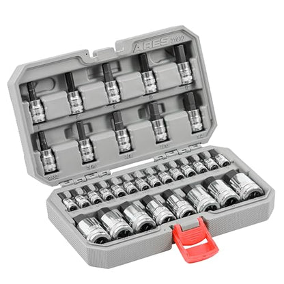 ARES 31030 32-Pc Master SAE & Metric Hex Bit Socket Set - 1/4,3/8,1/2-In | Knurled Drive Ends; Durable Latching Storage Case - size: Master SAE and Metric Hex Bit Socket Set