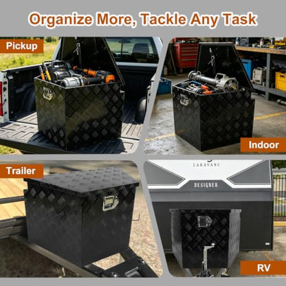 29 Inch Aluminum Black Plated Trailer Tongue Tool Box Pickup Waterproof Truck Bed Toolbox with Lock and Key for RVs, ATVs, Trailer & Truck (29"x17"x18") - color: Black, size: 29" x 17" x 18" - Strip
