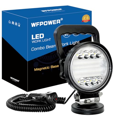 WFPOWER Magnetic LED Light Bar, 72W Portable Work Lights with Magnet Base Combo Spotlight Driving Lamp Off-Road Truck Lights for Trailer Boat Tractor Car 4X4 Travel Camping Round - color: Black, size: Round Combo