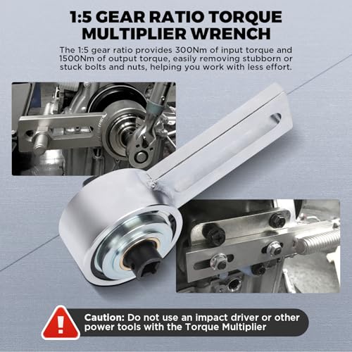 Engine Crankshaft Belt Pulley Removal Tool Compatible for Ford 1.0 & 2.0 Ecoboost/Duratec Torque Multiplier Tool with 21mm and 24mm Socket Crankshaft Pulley Tool 1:5 Labor Saving,1/2" Drive 1500Nm