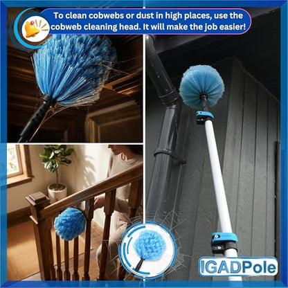 IGADPole 28 FT Water-Fed Washing Kit with Soap-Dispenser, Brush, 10″ Squeegee & Cobweb Duster for Windows, Gutters, Solar Panels & Exterior Walls - size: 28 FT Pole