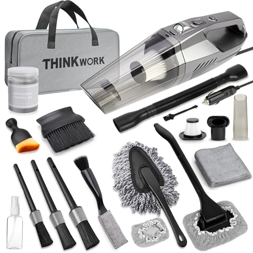 THINKWORK Car Cleaning Kit, Car Vacuum Kit, Gray Car Interior Detailing Kit with 8000PA High Power Vacuum, Including 7Pcs Detailing Brush Set and Bag - color: Gray(20pcs)