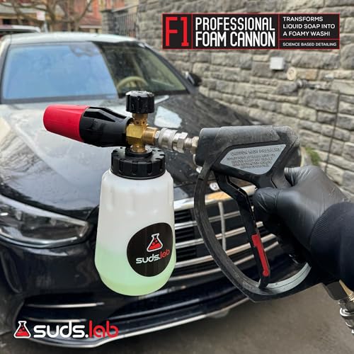 Suds Lab F1 Professional Foam Cannon with 32 Ounce Canister | Adjustable Foam Nozzle, Quick Connect Pressure Washer, Car Washing