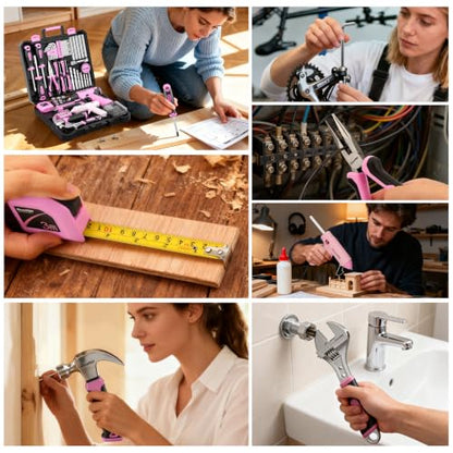 GRENPRO Pink Tool Set Drill Set, 188PCS Tool Kit For Home with Pink Cordless Drill Power, Tool Kit for Women &Men, Basic Household Auto Repair Hand Tool Box, Glue Gun Tools Sets & Drill Set for Women - style: Pink Power Drill Set 188PC