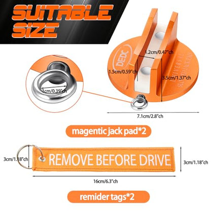 DEDC Universal Aluminum Grooved Magnetic Jack Pad 2 Pcs, Jacking Puck Pinch Weld Frame Rail Adapter with 2 Reminder Streamers, Oil Change Mush Haves, Mechanic Tools in Garage, Gifts for Mechanics - color: Orange 2 Pcs