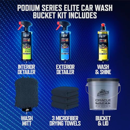 Armor All Podium Series Elite 9‑Piece Car Detailing Kit - Car Cleaning Kit with Bucket, Car Wash, Detailer Sprays, Wash Mitt & Microfiber Towels, Car Gift, Developed with Oracle Red Bull Racing