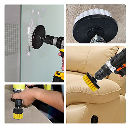HIFROM Drill Brush - 4 inch Power Drill Attachment Soft Bristle White Quick Change Shaft Scrub Cleaning Brush for Carpet, Upholstery, Leather, Glass (White) - color: White