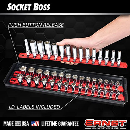 Ernst Manufacturing Socket Organizer Rails - Socket Boss 2-Rail 1/2-Inch-Drive Twist-Lock Socket Holder, 13-Inch, Red (8494) - Made in the USA - color: Red, size: 1/2", style: 13-INCH