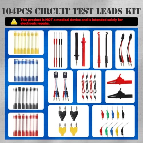 104PCS Automotive Circuit Test Leads Kit, Multimeter Terminal Test Leads Kit Multi Function Probe Test Kit with Heavy Duty Back Probes Test Lead Set Wire Connectors Set with Black Carrying Case - size: 104PCS Test Leads Kit