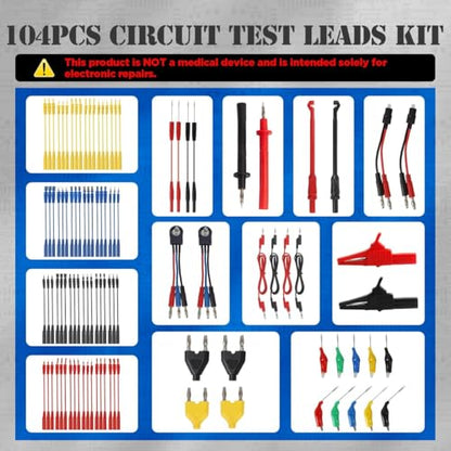 104PCS Automotive Circuit Test Leads Kit, Multimeter Terminal Test Leads Kit Multi Function Probe Test Kit with Heavy Duty Back Probes Test Lead Set Wire Connectors Set with Black Carrying Case - size: 104PCS Test Leads Kit