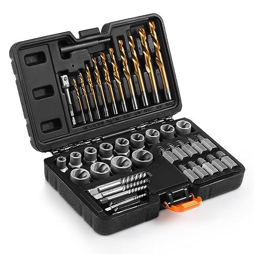 40 Pcs Bolt & Screw Extractor Set with Left Hand Cobalt Drill Bit Set, Easy Out Broken Stripped Screw Removal Tool for Damaged, Frozen, Studs, Rusted, Rounded-Off Bolts, Nuts & Screws, T15139 - size: 40-Piece Bolt & Screw Extractor Set