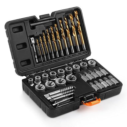 40 Pcs Bolt & Screw Extractor Set with Left Hand Cobalt Drill Bit Set, Easy Out Broken Stripped Screw Removal Tool for Damaged, Frozen, Studs, Rusted, Rounded-Off Bolts, Nuts & Screws, T15139 - size: 40-Piece Bolt & Screw Extractor Set