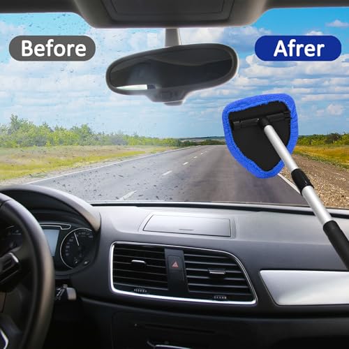 Beieverluck 20 Pieces Windshield Cleaner Tool, Inside Car Windshield Cleaning Tool with 12 Microfiber Pads, 4 Spray Bottle, and Extendable Handles Car Window Cleaning Tool Kit, Blue - color: blue