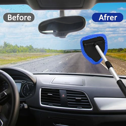 Beieverluck 20 Pieces Windshield Cleaner Tool, Inside Car Windshield Cleaning Tool with 12 Microfiber Pads, 4 Spray Bottle, and Extendable Handles Car Window Cleaning Tool Kit, Blue - color: blue