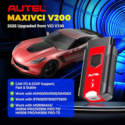 Autel MaxiVCI V200 VCI200 Wireless OBD2 Connector Adapter, VCI 200 OBD2 Diagnostic Dongle, Work w/MaxiSys Scanner MS906 PRO MS906MAX MS906 PRO-TS KM100 BT608 BT609 ITS600 MK906 PRO TS