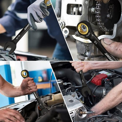 Egofine Ratcheting Wrench Set 10 Piece, Metric Wrench Set, CR-V Steel 6-19mm Wrench, 72-Teeth Combination wrench set, Black Electrophoretic Coating Ratchet Wrenches Set with Tool Roll Bag - style: Metric-10 piece set
