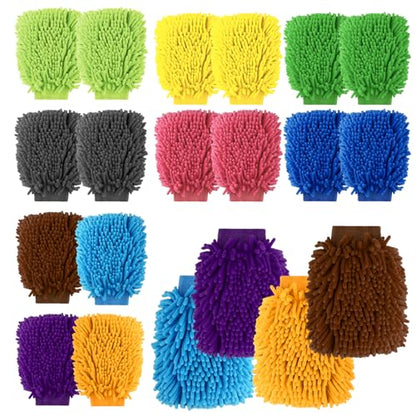 20 Pcs Car Wash Mitt 8.3 x 10.2 Inch Bright Colors Cleaning Drying Mitts Chenille Microfiber Double Sided Glove for Auto Detailing
