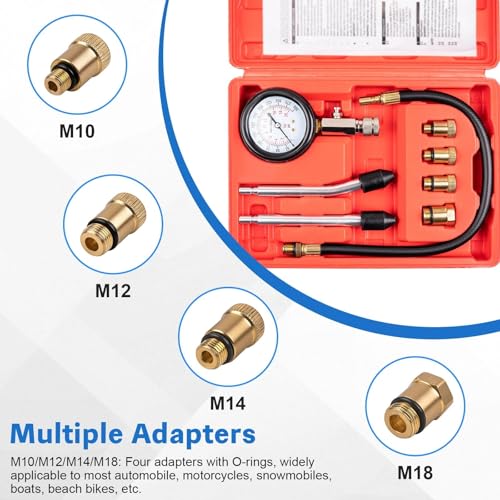 9pcs Petrol Engine Cylinder Compression Tester Kit Include Spark Plug Tester, 0-300PSI Small Engine Compression Tester for Testing Automotive Motorcycle Chainsaw Outboard Motor Snowmobile