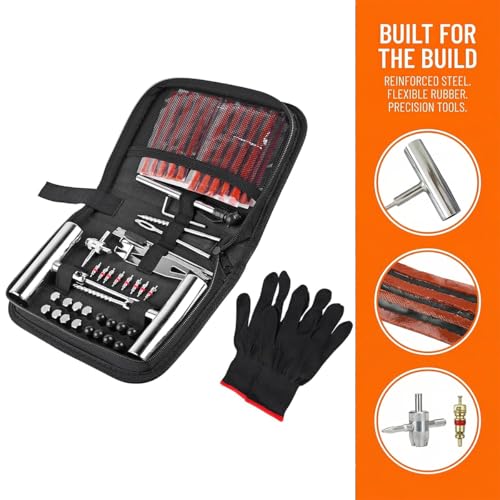 62PCS Car Tire Repair Kits, Heavy Duty Automotive Tire Plug Flats Patch Repair Tools Box Assortment to Fix Punctures, Vehicle Tubeless Patch Repairing Set, Universal Fit - size: 62PCS/Set