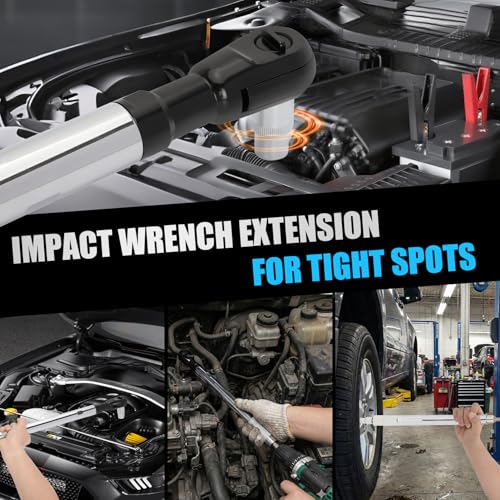 Offset Extension Wrench, 1/2'' Electric Offset Extension for Tight Spaces - 3 in 1 Manual/Electric/Pneumatic Wrench that Can Be Switched, Suitable for Use in Any Narrow Spaces - color: Wrench+adapter
