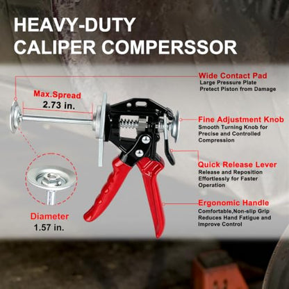 Quick Brake Caliper Compression Tool for Single Piston Disc Brake Calipers | Heavy Duty Brake Piston Compressor for Brake Pad Replacement on Most Cars, SUVs & Light Trucks