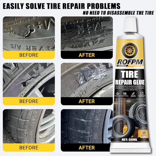 Tire Repair Glue Kit, 100ml Tire Repair Adhesive Black, Strong Bonding Professional Rubber Cement for Car, Motorcycle, Jeep, Truck, Rc (1.69floz *2)
