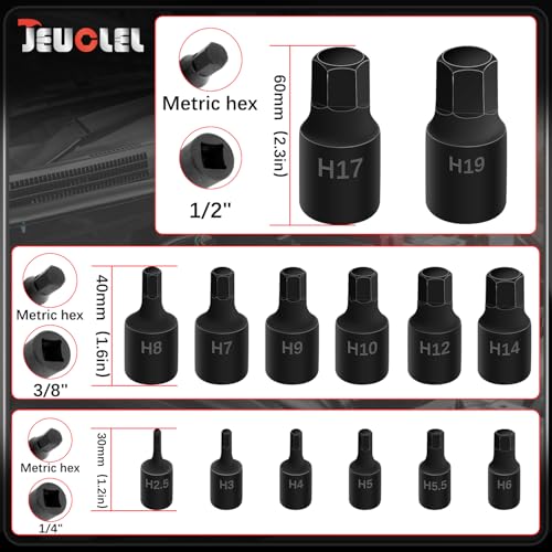 14Pcs Impact Grade Allen Bit Socket Set, Hex 1/2" 3/8" 1/4" Drive | Metric Hex Drive Socket Kit, Heavy Duty Hex bit, Screwdriver Adapter, Hand Repair Tool, Cr-Mo, Socket Wrench, Head Drill - size: 14PCS | Metric Set