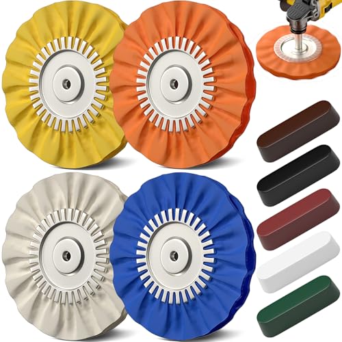 BURMONG 8" Airway Buffing Wheels for 4.5" Angle Grinder, 9PCS Buffer Polisher Wheel for Car, Aluminum Metal Polishing Wheel Pad and Compound Kit for Mirror Finish (5/8" Arbor Hole)