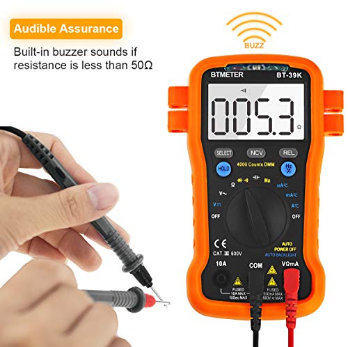 BTMETER BT-39K Digital Multimeter with Case, 4000 Count Volt Ohm Amp Tester, Auto ranging Voltmeter DMM for AC/DC Current, Voltage, Resistance Frequency, with NCV, Continuity, Diode, Auto Backlight