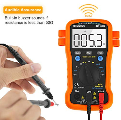 BTMETER BT-39K Digital Multimeter with Case, 4000 Count Volt Ohm Amp Tester, Auto ranging Voltmeter DMM for AC/DC Current, Voltage, Resistance Frequency, with NCV, Continuity, Diode, Auto Backlight