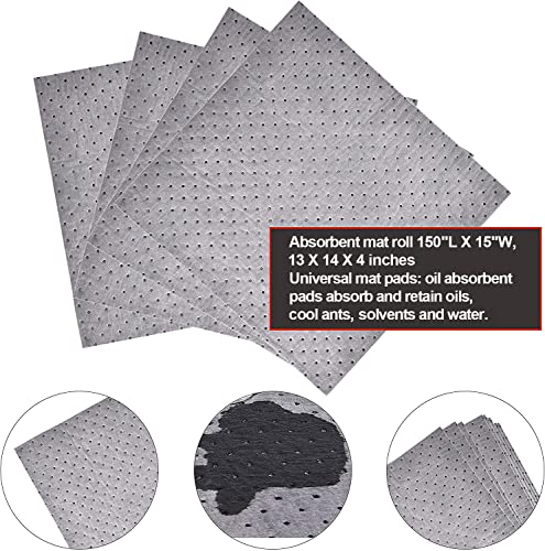 Aain LT010A Heavy Duty Oil Absorbent Pads, Oil Maintenance Mat Roll for All Purpose Super Absorbent Mat Roll, Gray, 150' L x 15" W & LT011 Spill Absorbent Pads/Mats, 20" Length x 15" Width, White