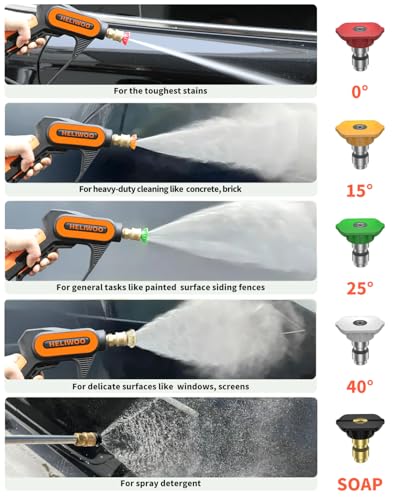 Short Pressure Washer Gun with Foam Cannon 5000 PSI, 1/4 Inch Quick Connector, with 5 Pressure Washer Nozzle Tips, 1 Liter - size: 3/8 quick connect