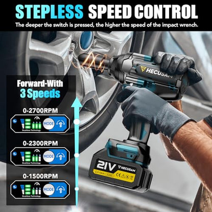 1/2" High Torque Impact Wrench, 1500N.m 1106FT-LB Brushless Cordless Impact Gun, 3-Speed Reverse Auto-Stop Electric Impact Driver with LED Light, 2×4.0Ah Battery for Auto Repair & Heavy-Duty Work