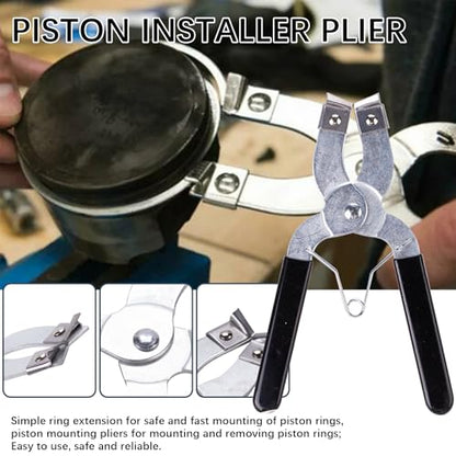 Piston Ring Compressor Tool Car Engine Piston Ring Installer Removal Kit Adjustable Sizes From 2-1/8 Inches To 7 Inches，with Piston Installer Plier and Stainless Steel Feeler Gauge