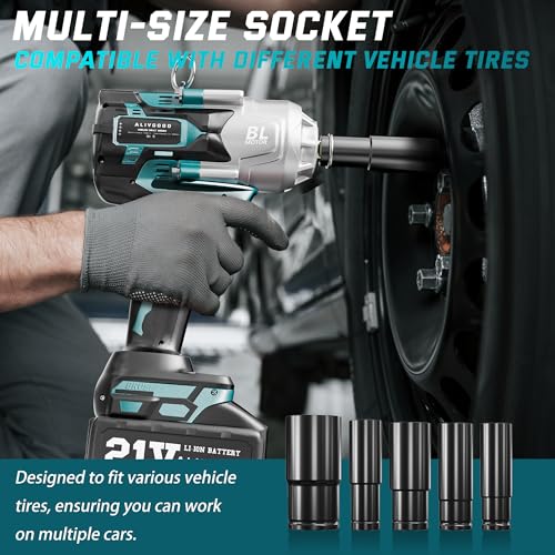 Upgrade 1300N.m/1000Ft-lbs Cordless Impact Wrench, 2x 5.0AH Battery, 1/2 Inch Electric Impact Gun, Fast Charger, Power Impact Wrench for Truck RV Heavy-duty with 5 Sockets(17mm,19mm,21mm,24mm,32mm) - style: 1300N.m/1000Ft-lbs
