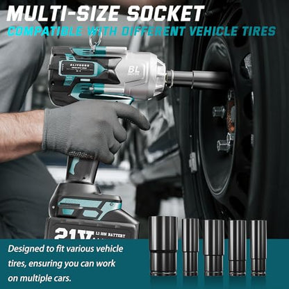 Upgrade 1300N.m/1000Ft-lbs Cordless Impact Wrench, 2x 5.0AH Battery, 1/2 Inch Electric Impact Gun, Fast Charger, Power Impact Wrench for Truck RV Heavy-duty with 5 Sockets(17mm,19mm,21mm,24mm,32mm) - style: 1300N.m/1000Ft-lbs